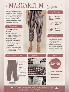 Margaret M Geometric Knit Crop Pants in Black & Pink